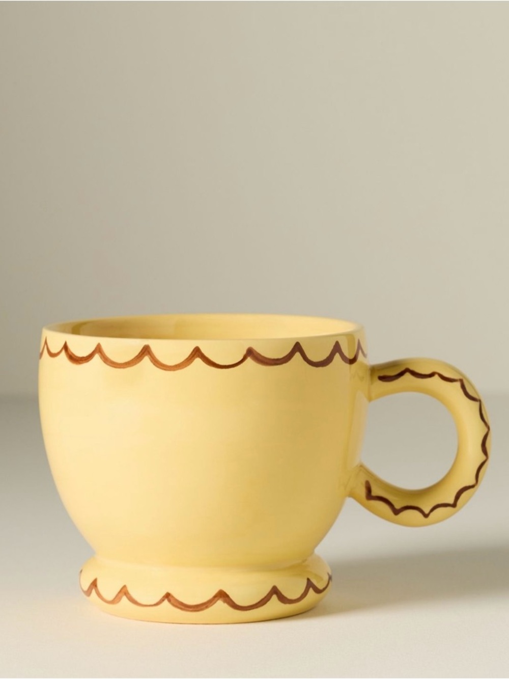 Anthropologie x Damson Madder Yellow Hand Painted Scalloped Edges Stoneware Mug